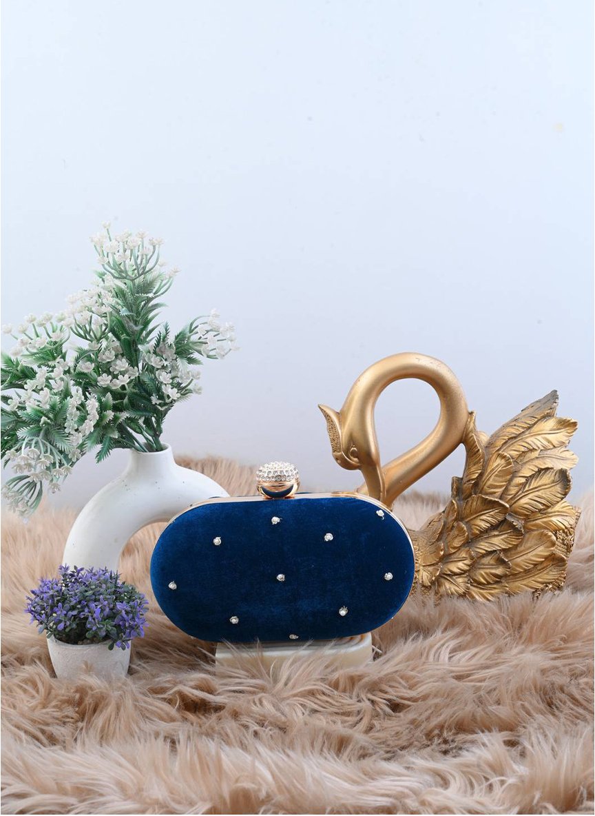Royal Blue Velvet Elephant Zardozi Clutch