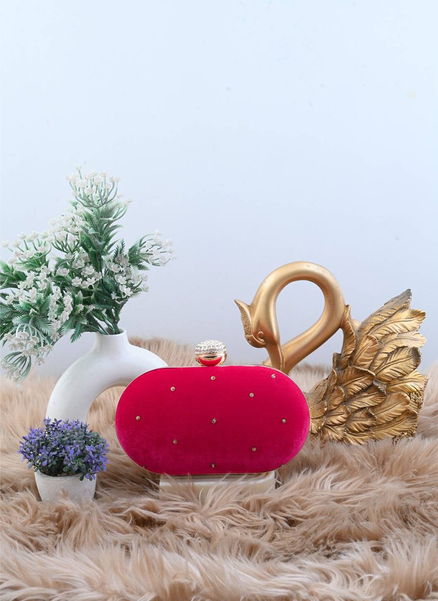 Blossom Pink Velvet Flower Branch Zardozi Clutch
