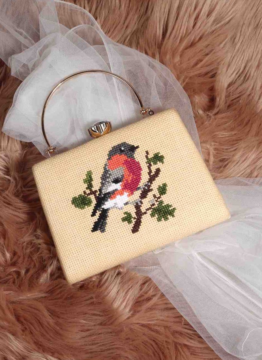 Vintage-Inspired Cross-Stitch Bird Clutch